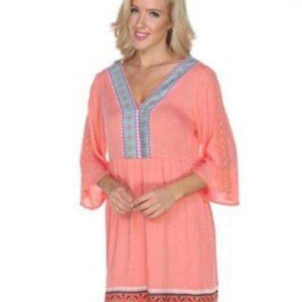White Mark Coral Dress with Bohemian Trim